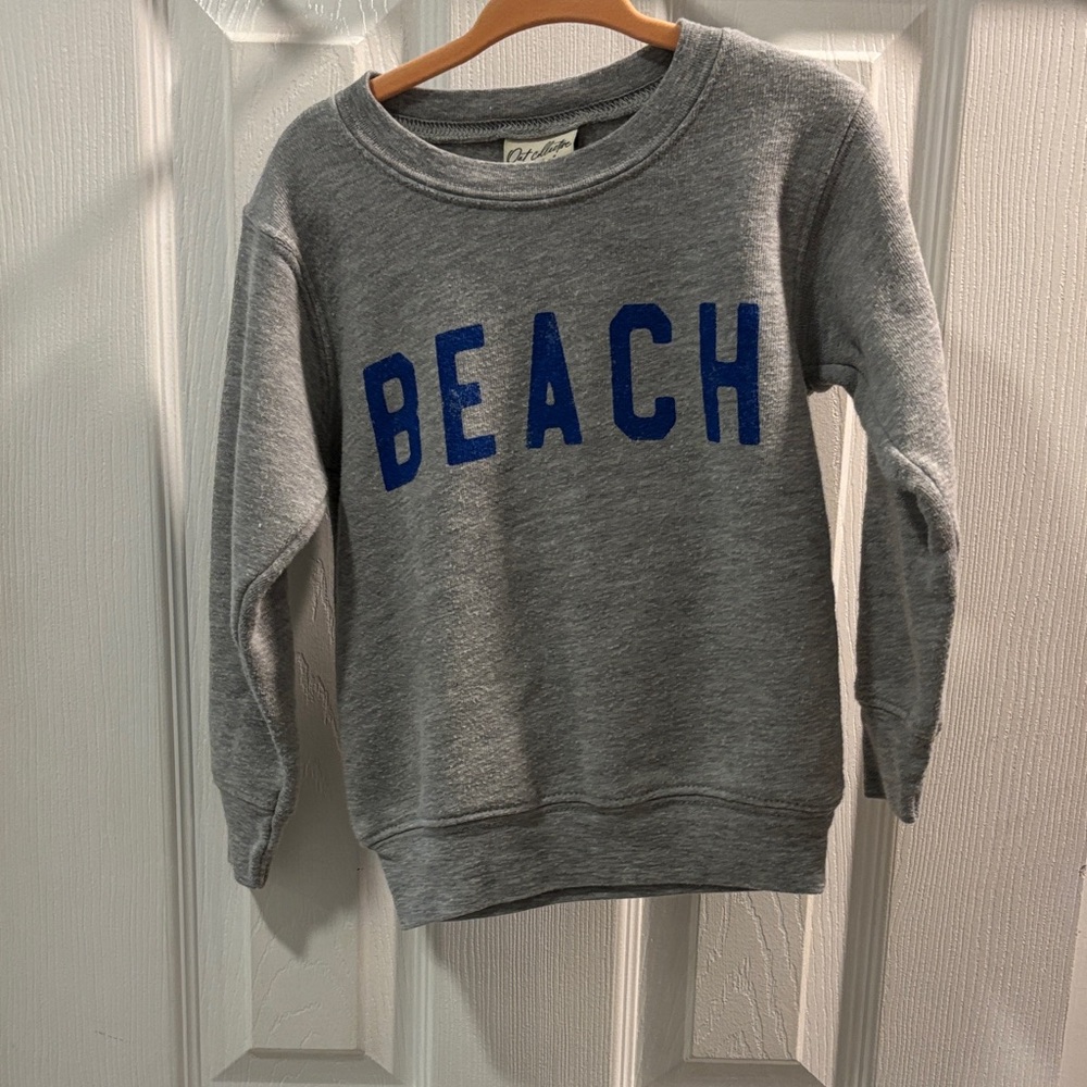 Oat Collective Gray Sweatshirt with Blue 'BEACH' Print